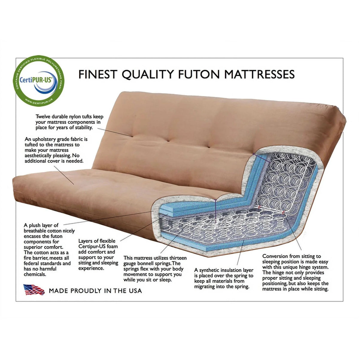 Rustic Walnut Futon with Suede Black Mattress C6323