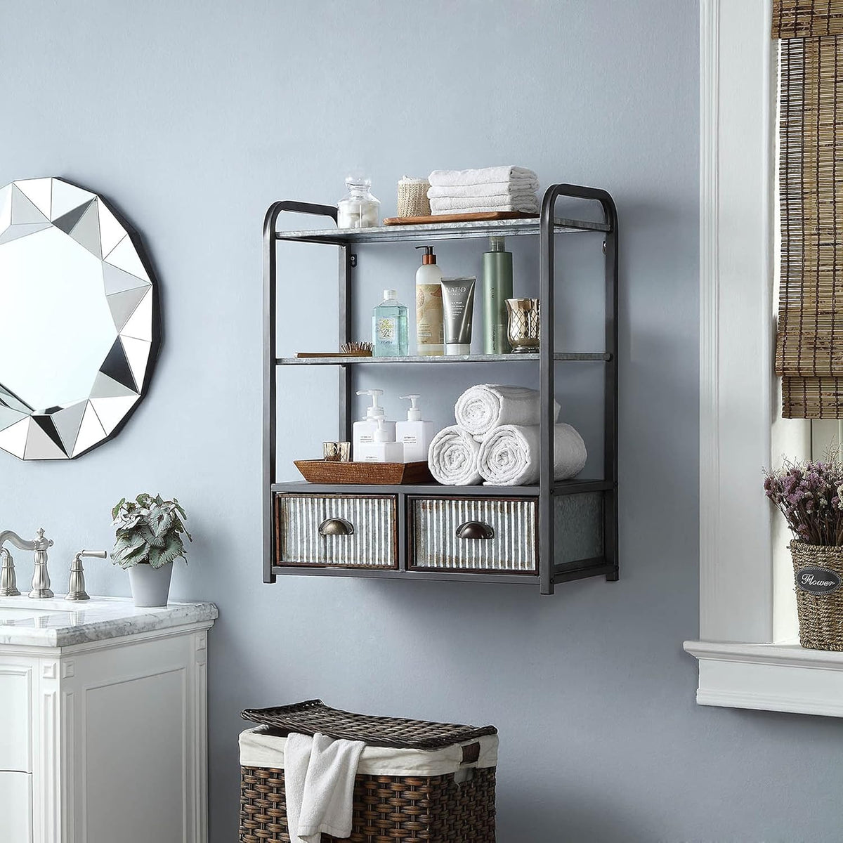 Gray and Galvanized Metal Cabinet F30719