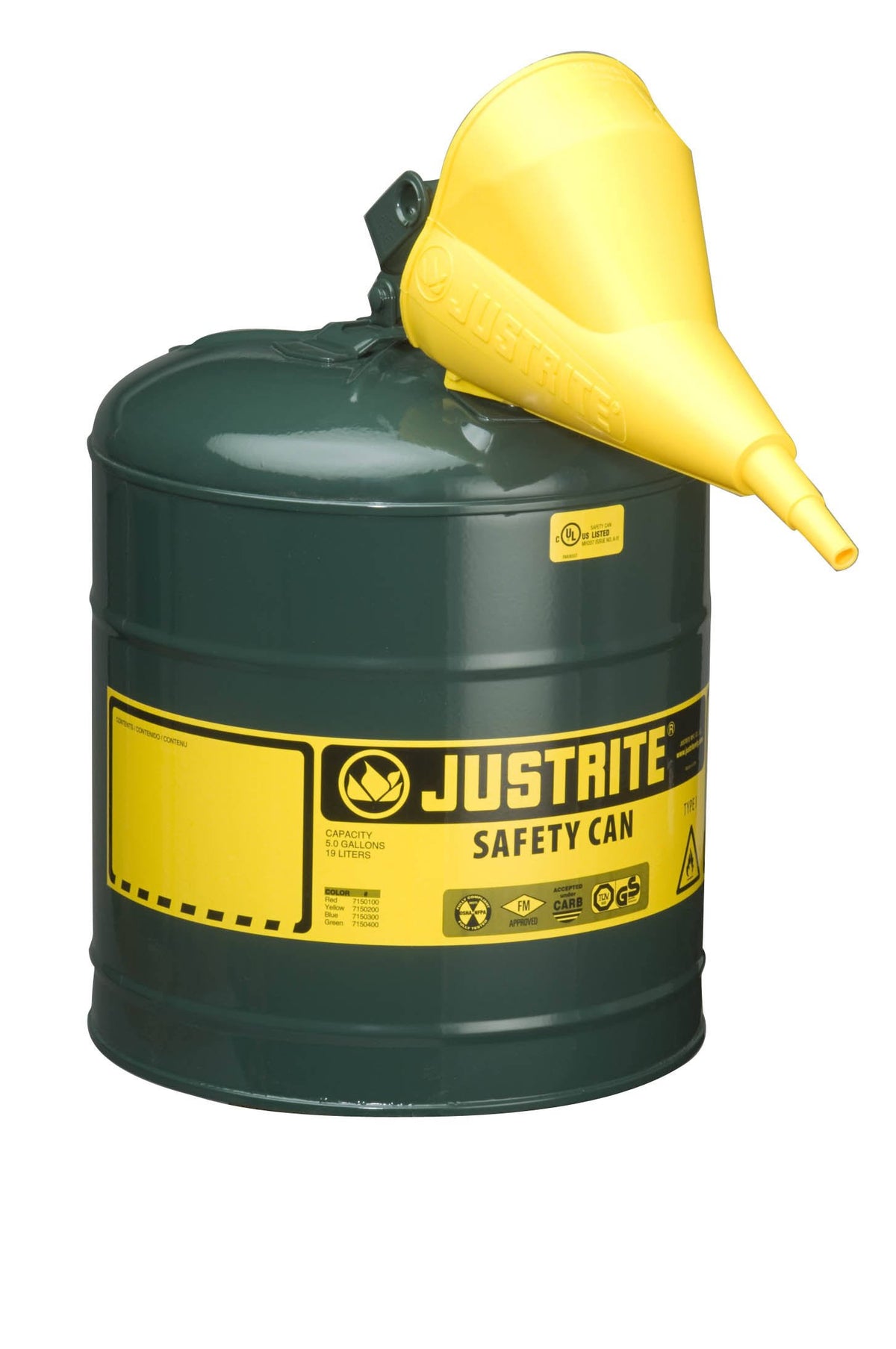 5 Gallon Type I Green Safety Oil Can with Funnel L976069