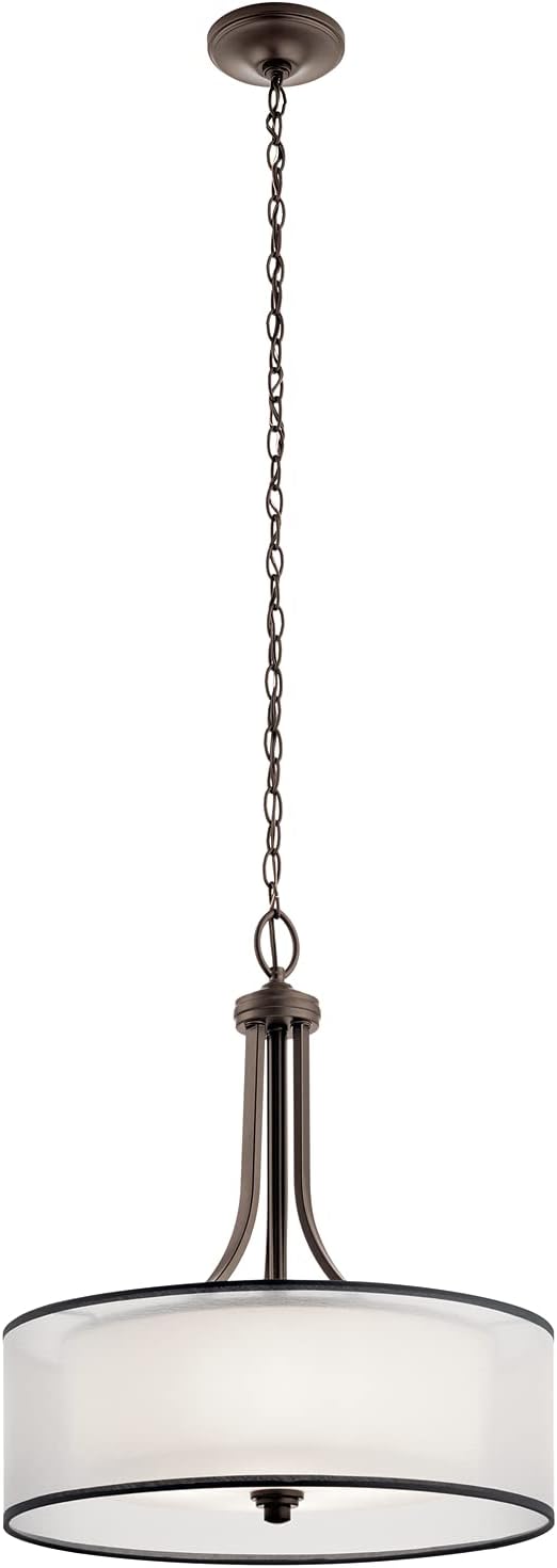 4 Light Pendant with Satin Etched Cased Opal Inner Diffusers and Light Umber Translucent Organza Outer Shade in Mission Bronze G2249
