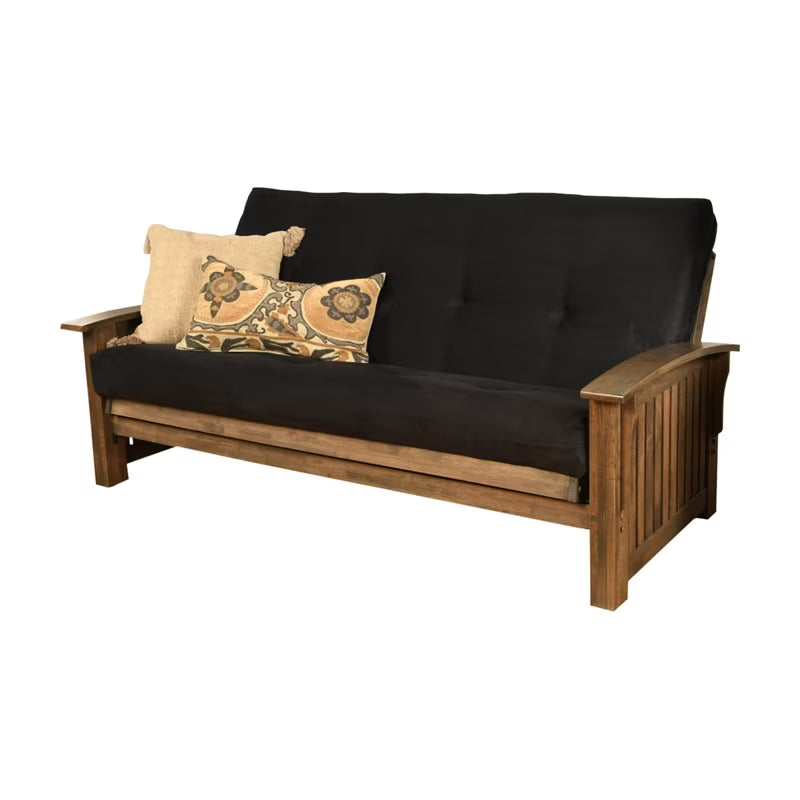 Rustic Walnut Futon with Suede Black Mattress C6323