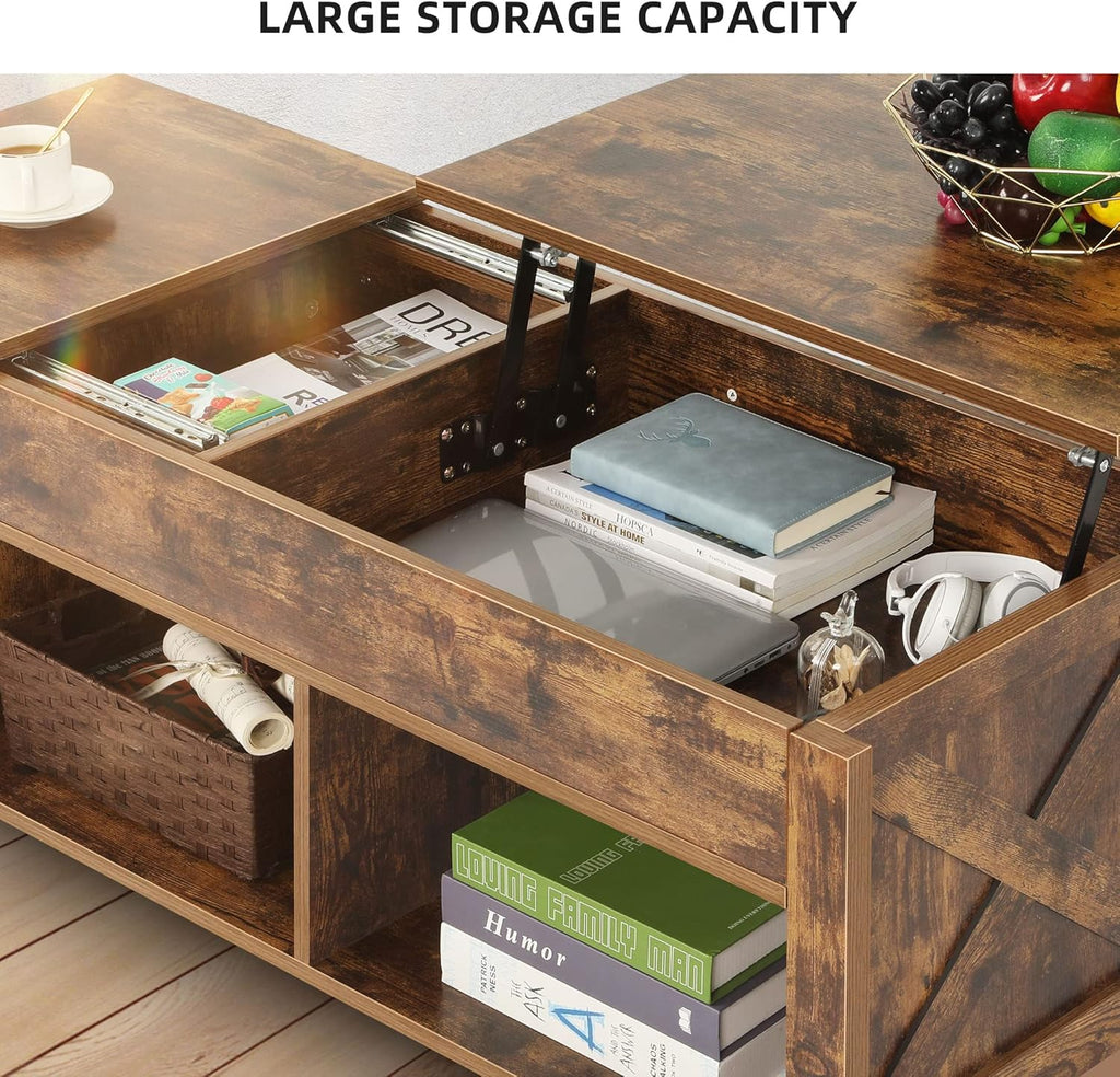 Lift Top Coffee Table with Storage, Solid Wood, Brown T7725