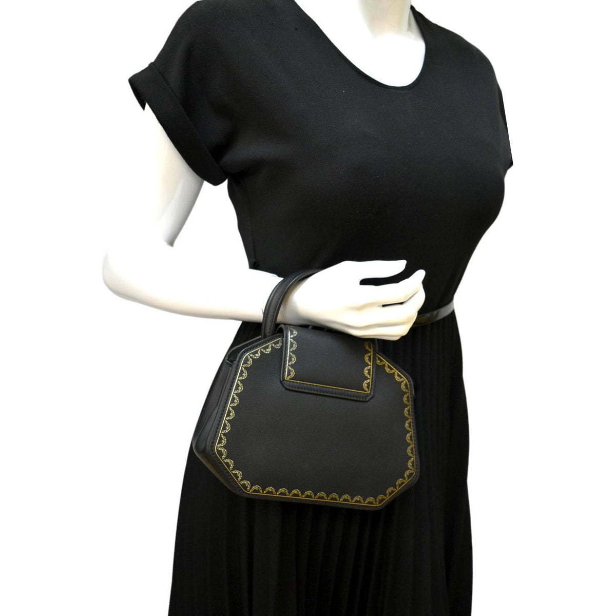 Black Calfskin Leather Top Handle Satchel Bag R50662