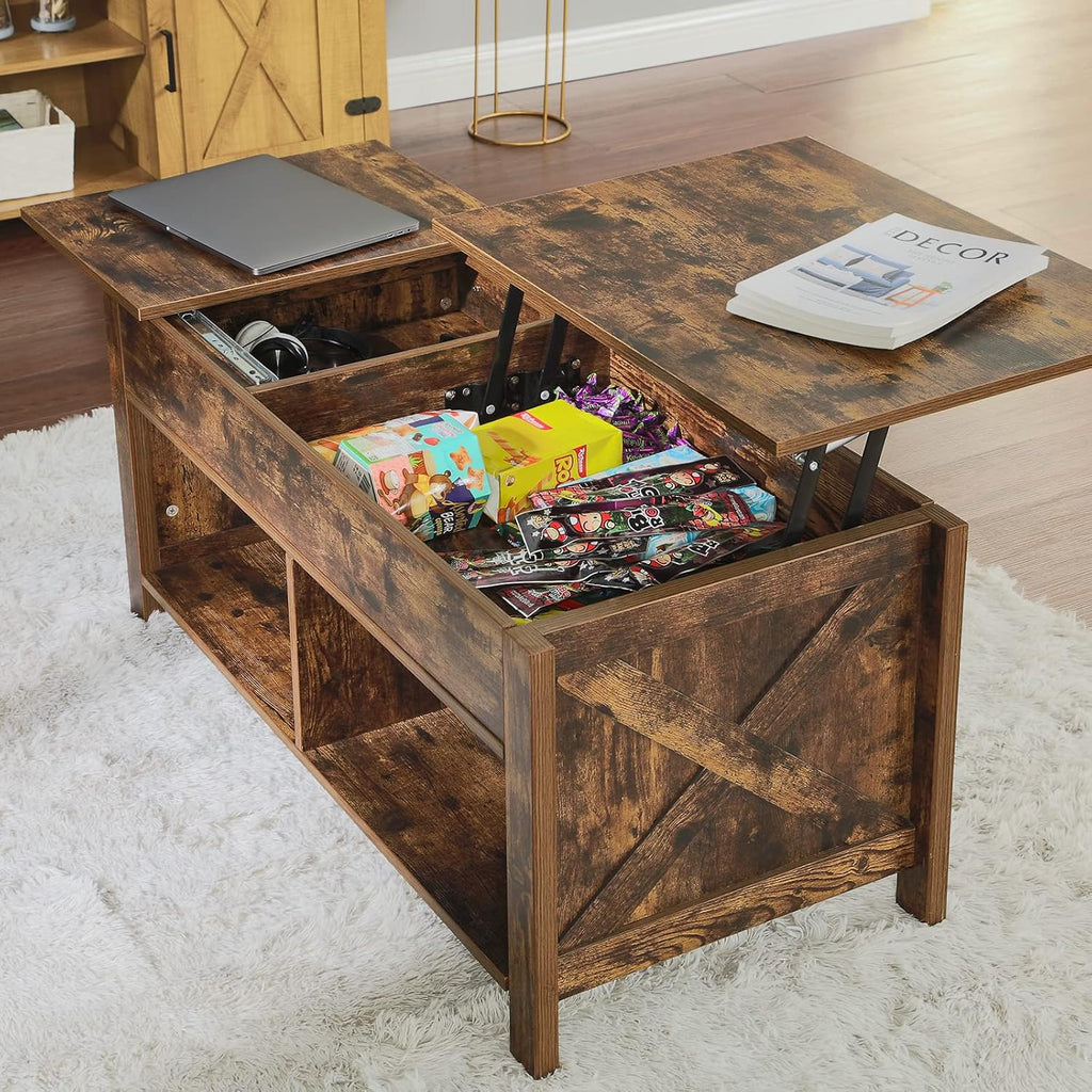 Lift Top Coffee Table with Storage, Solid Wood, Brown T7725
