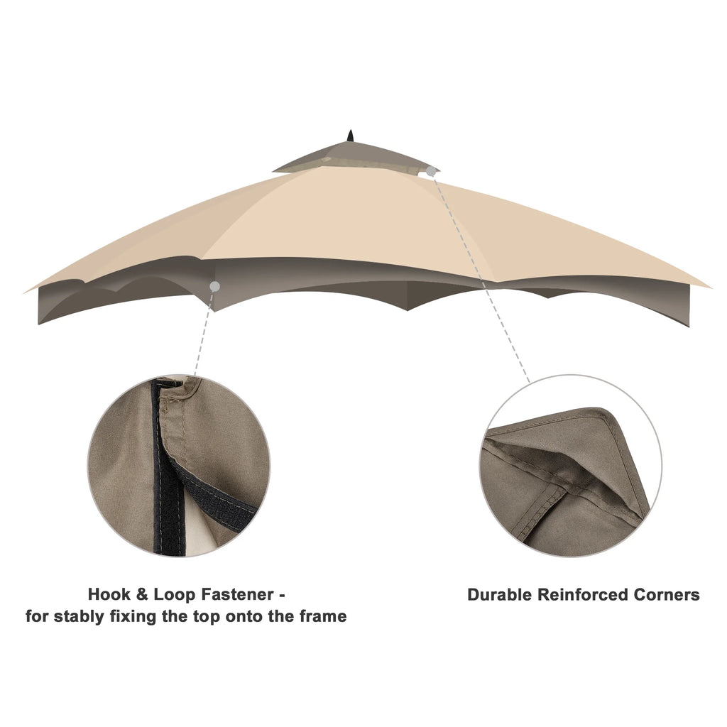 2-Tier Canopy Top Replacement for 10'x12' Gazebo Coffee Beige O85311