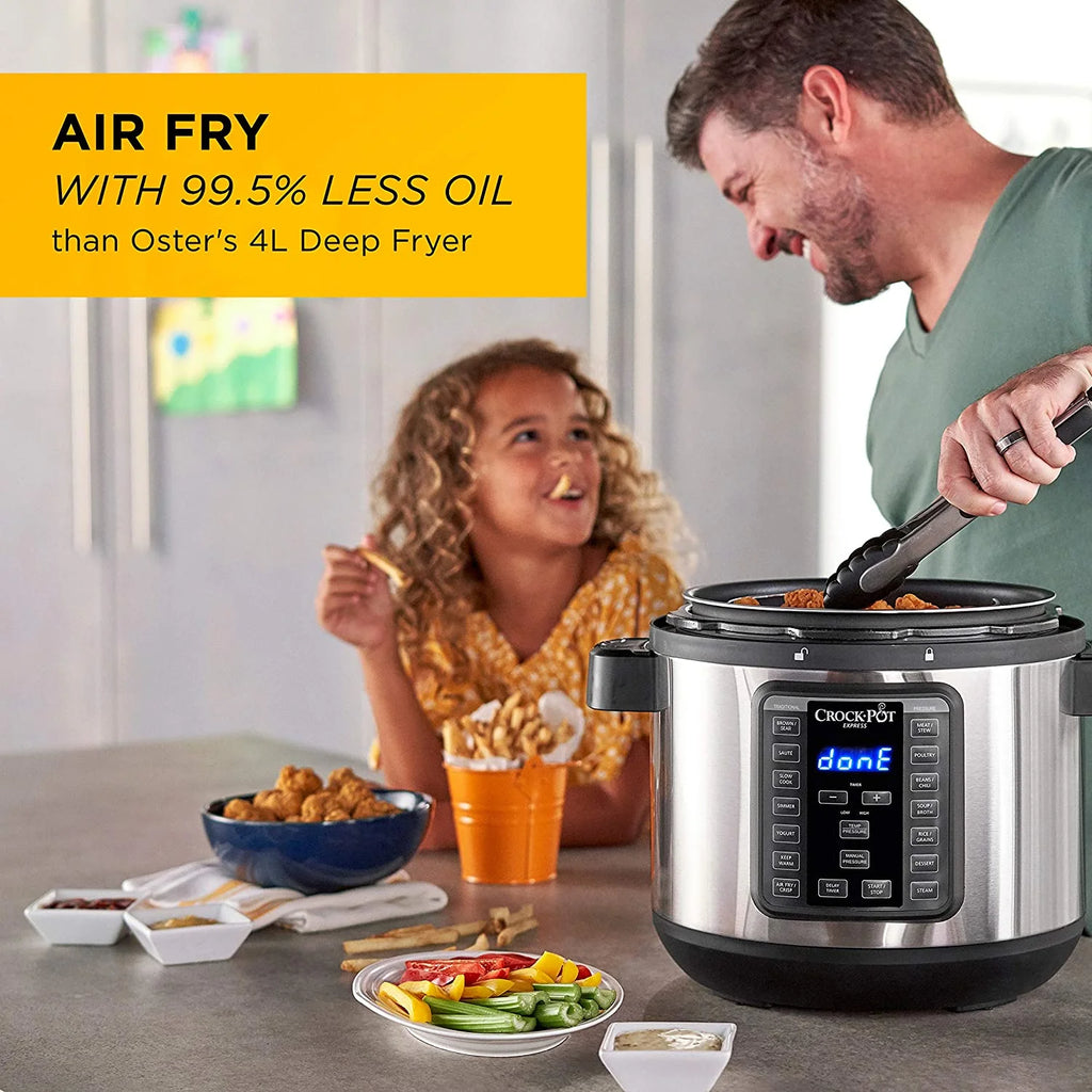 8 Quart Programmable Slow Cooker & Pressure Cooker with Air Fryer Lid, Stainless Steel Q6709
