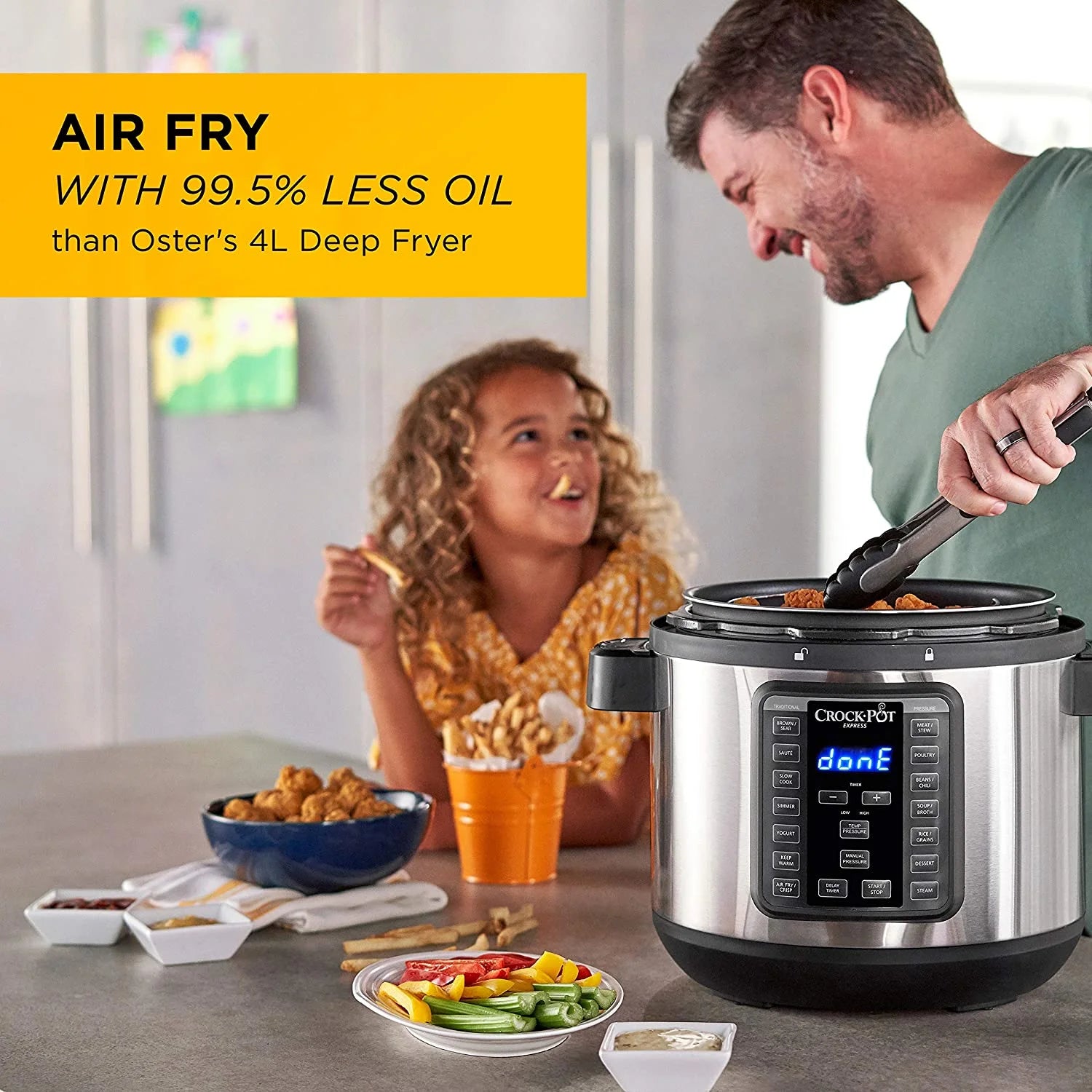 8 Quart Programmable Slow Cooker & Pressure Cooker with Air Fryer Lid, Stainless Steel Q6709