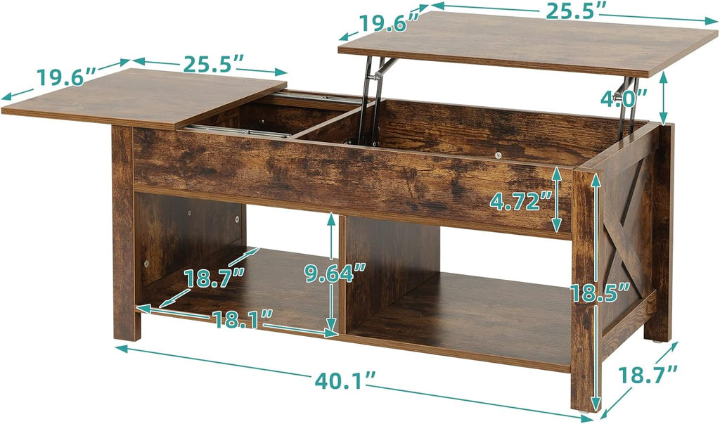Lift Top Coffee Table with Storage, Solid Wood, Brown T7725