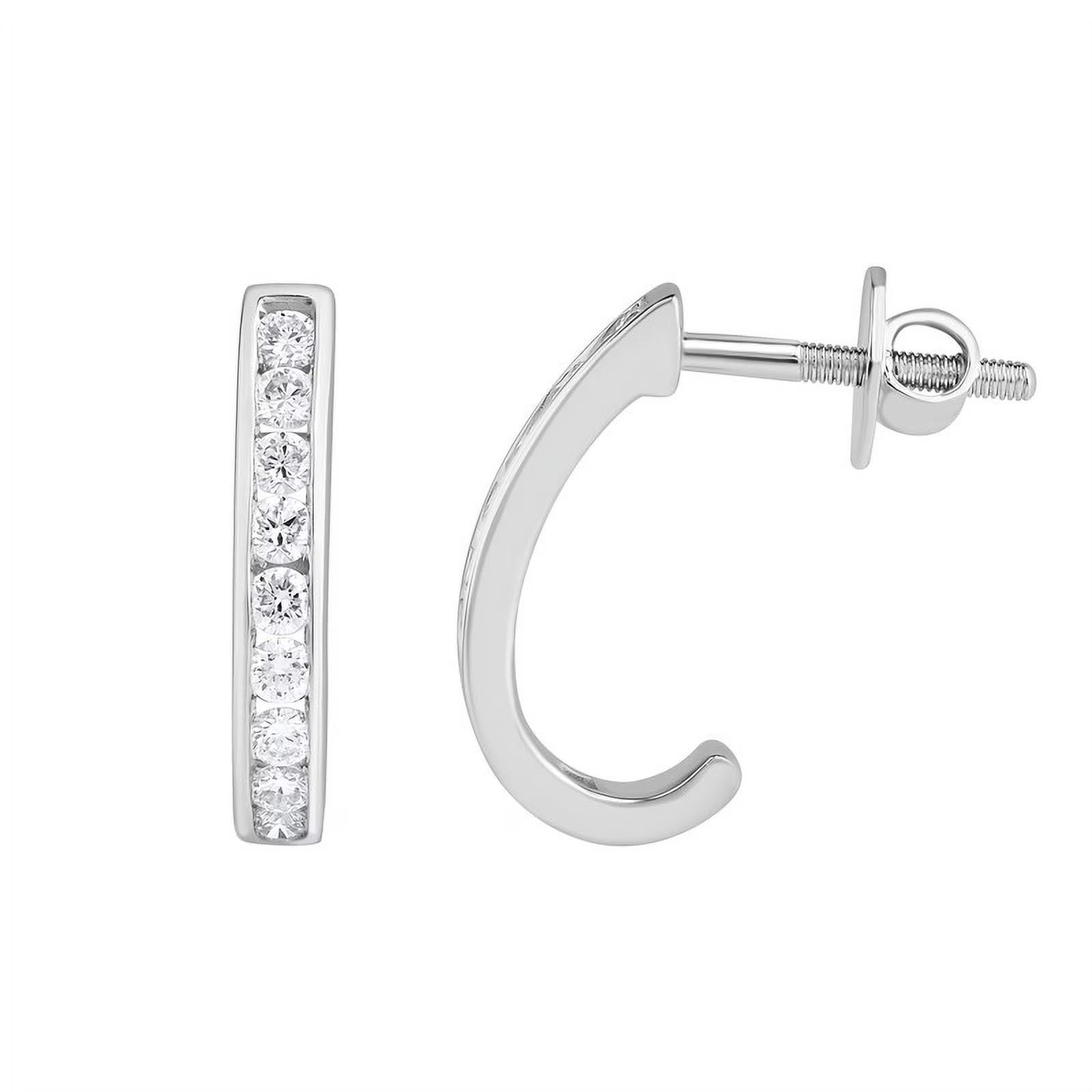14KT Solid White Gold J Hoop Push Earrings K5140