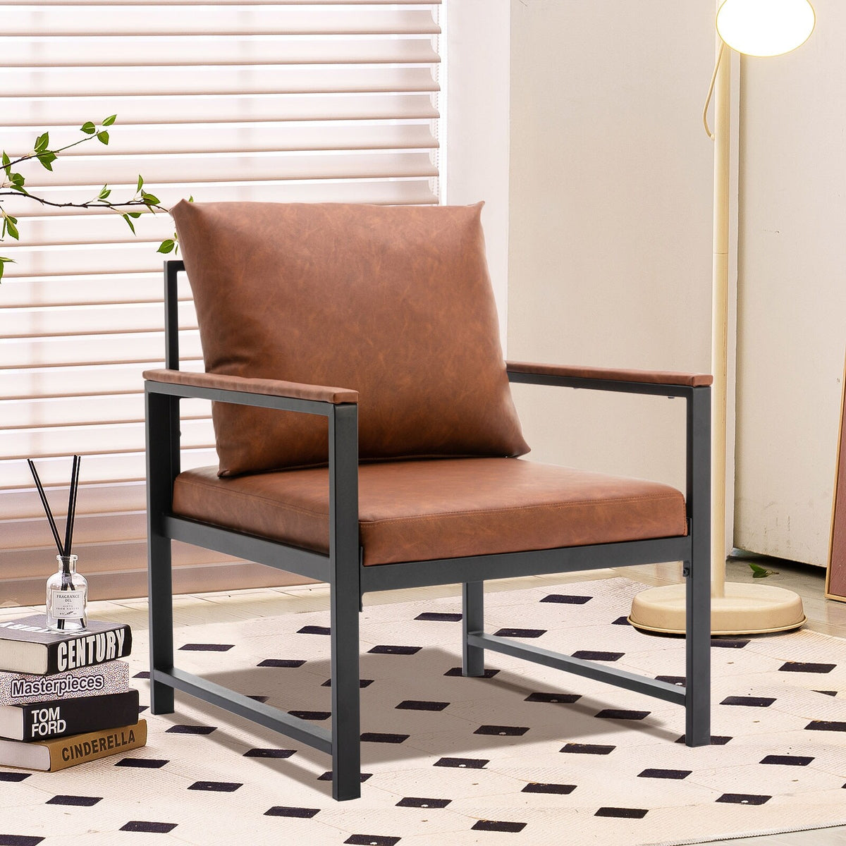 Brown PU Leather Accent Chair with Steel Frame L9868