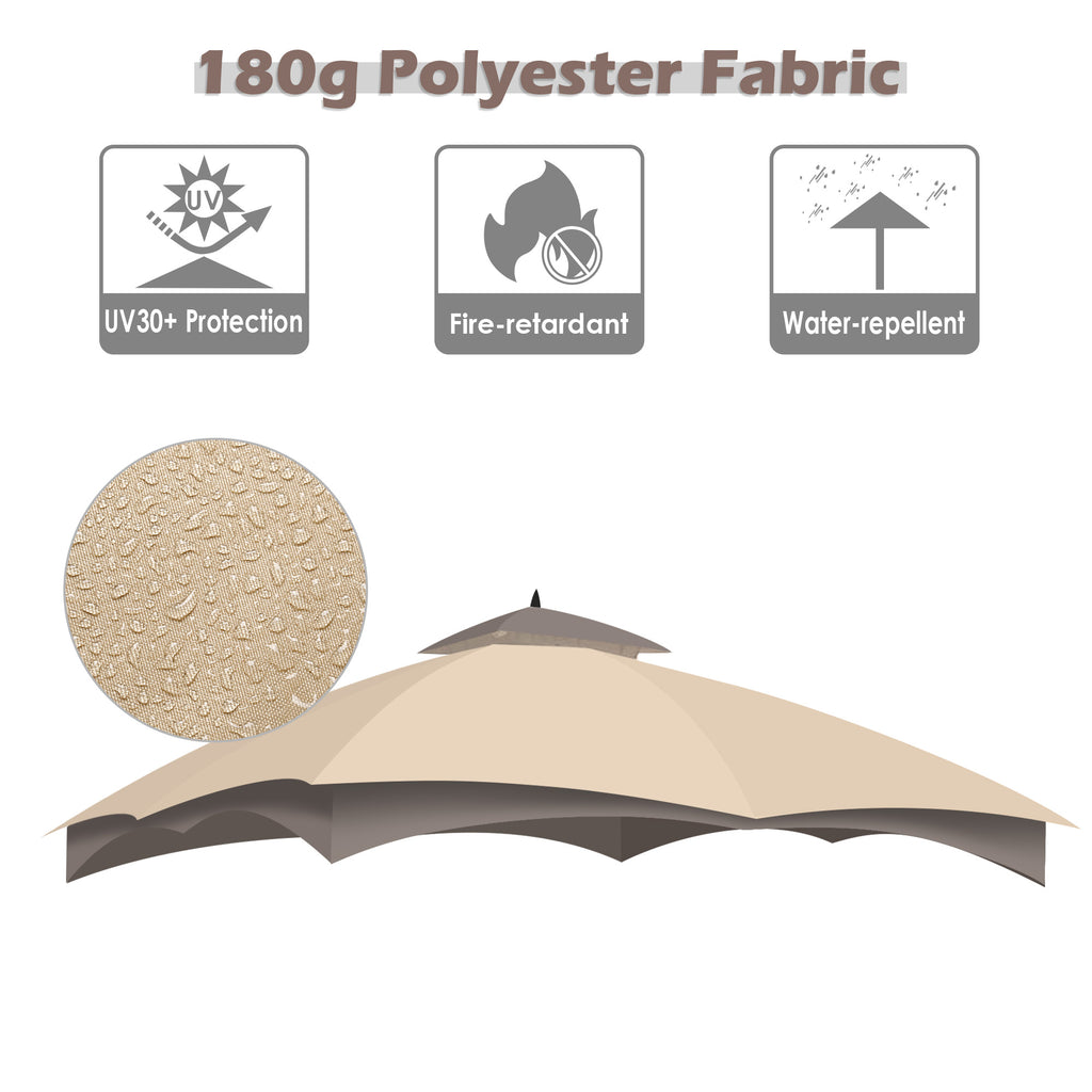 2-Tier Canopy Top Replacement for 10'x12' Gazebo Coffee Beige O85311