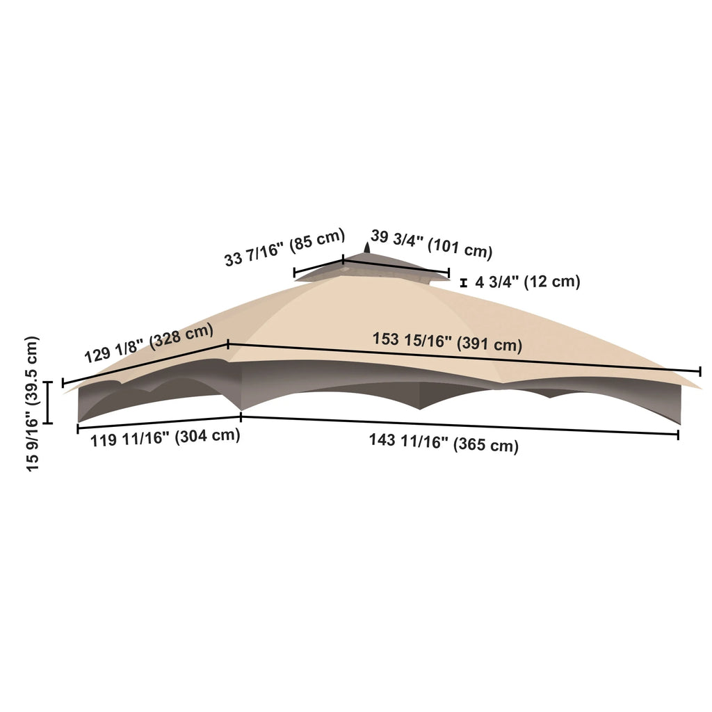 2-Tier Canopy Top Replacement for 10'x12' Gazebo Coffee Beige O85311