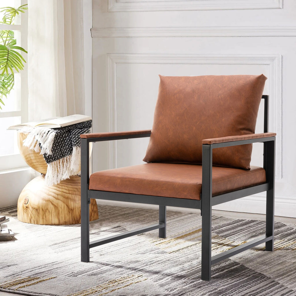 Brown PU Leather Accent Chair with Steel Frame L9868