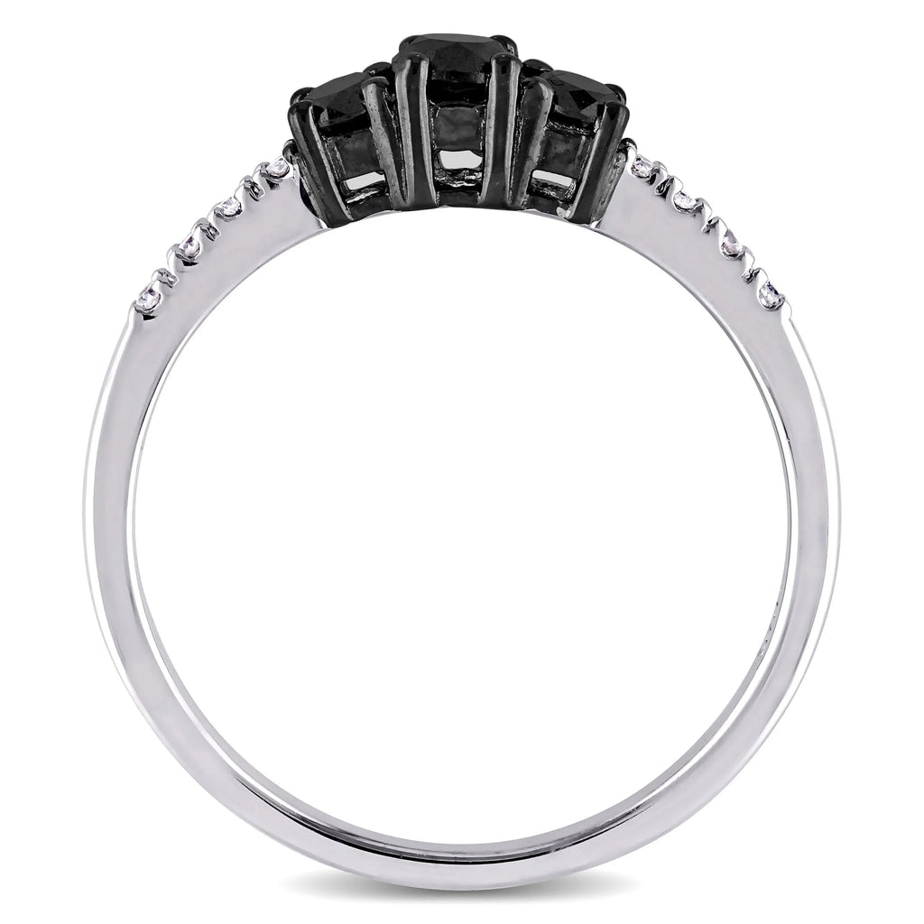 Black and White Diamond Sterling Silver 3-Stone Engagement Ring W7450