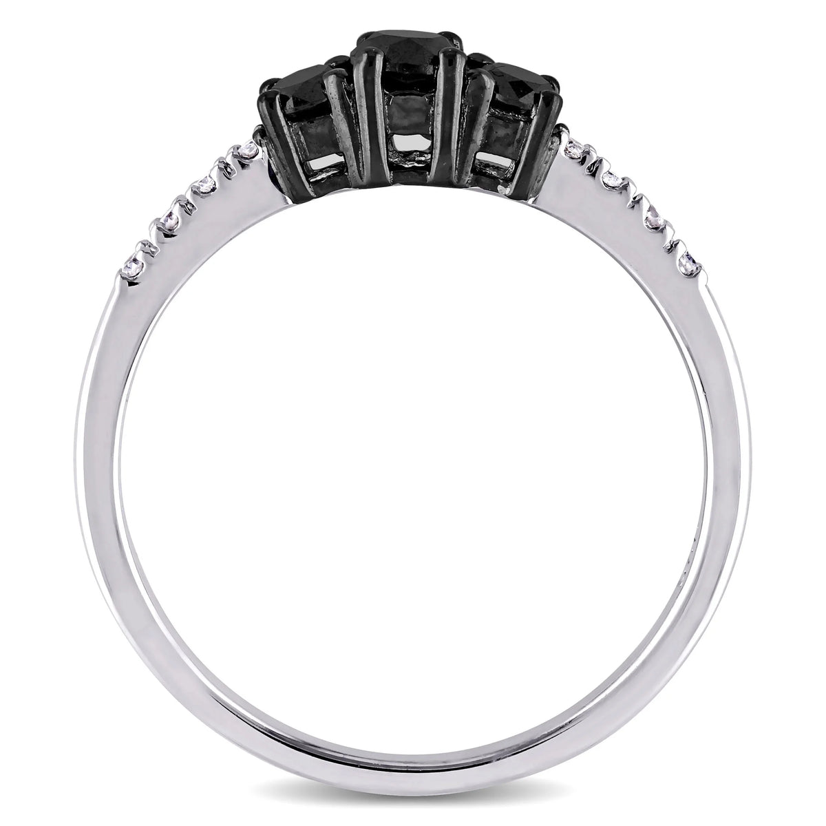 Black and White Diamond Sterling Silver 3-Stone Engagement Ring W7450