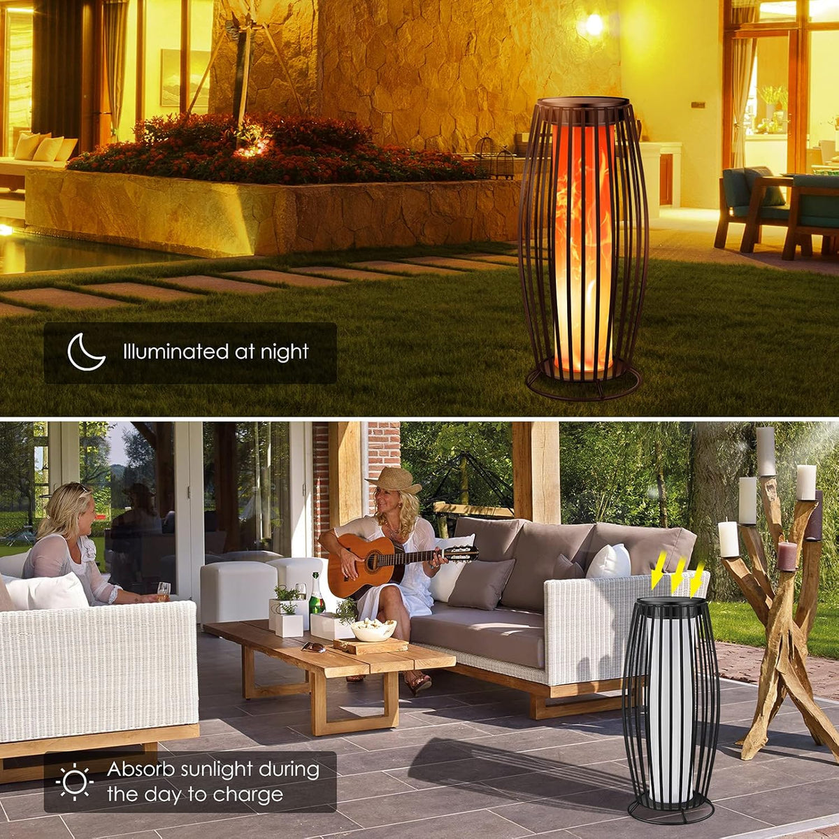 Solar Lights Floor Lamp USB Rechargeable Metal Solar Lanterns Waterproof Y135158