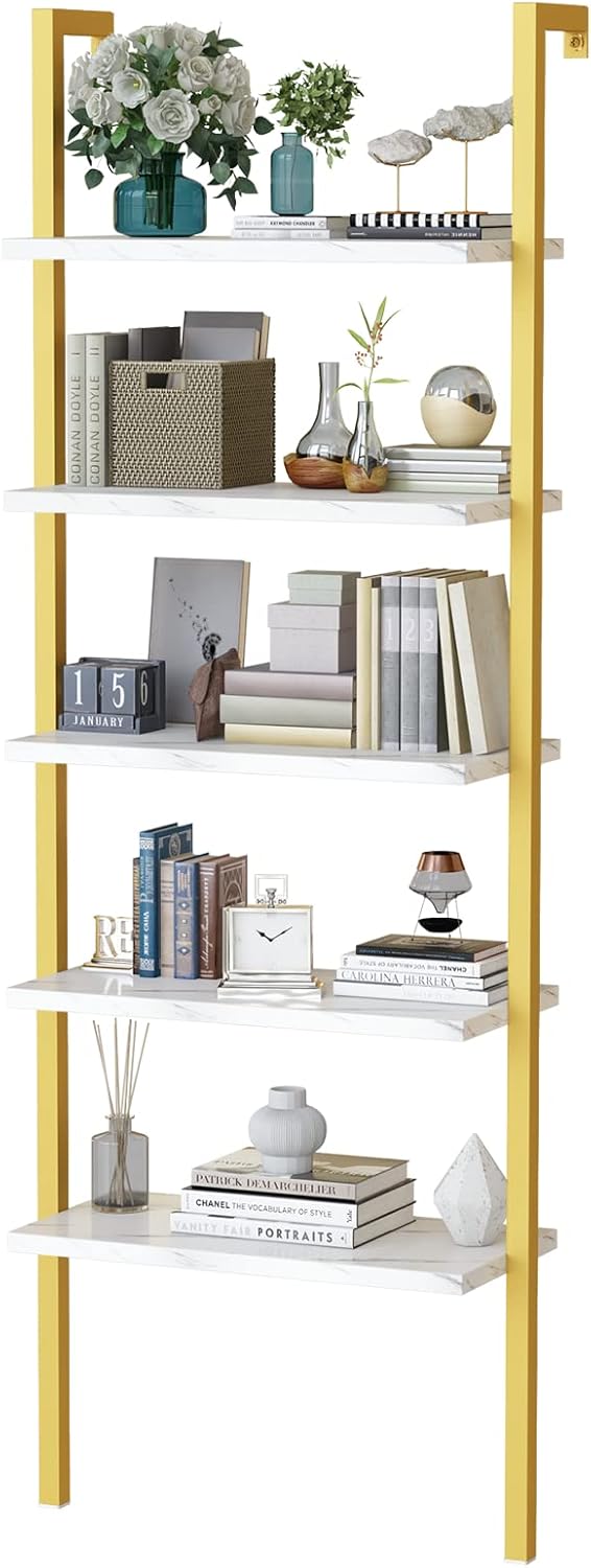 5 Tier Black Industrial Bookshelf with Metal Frame B393262