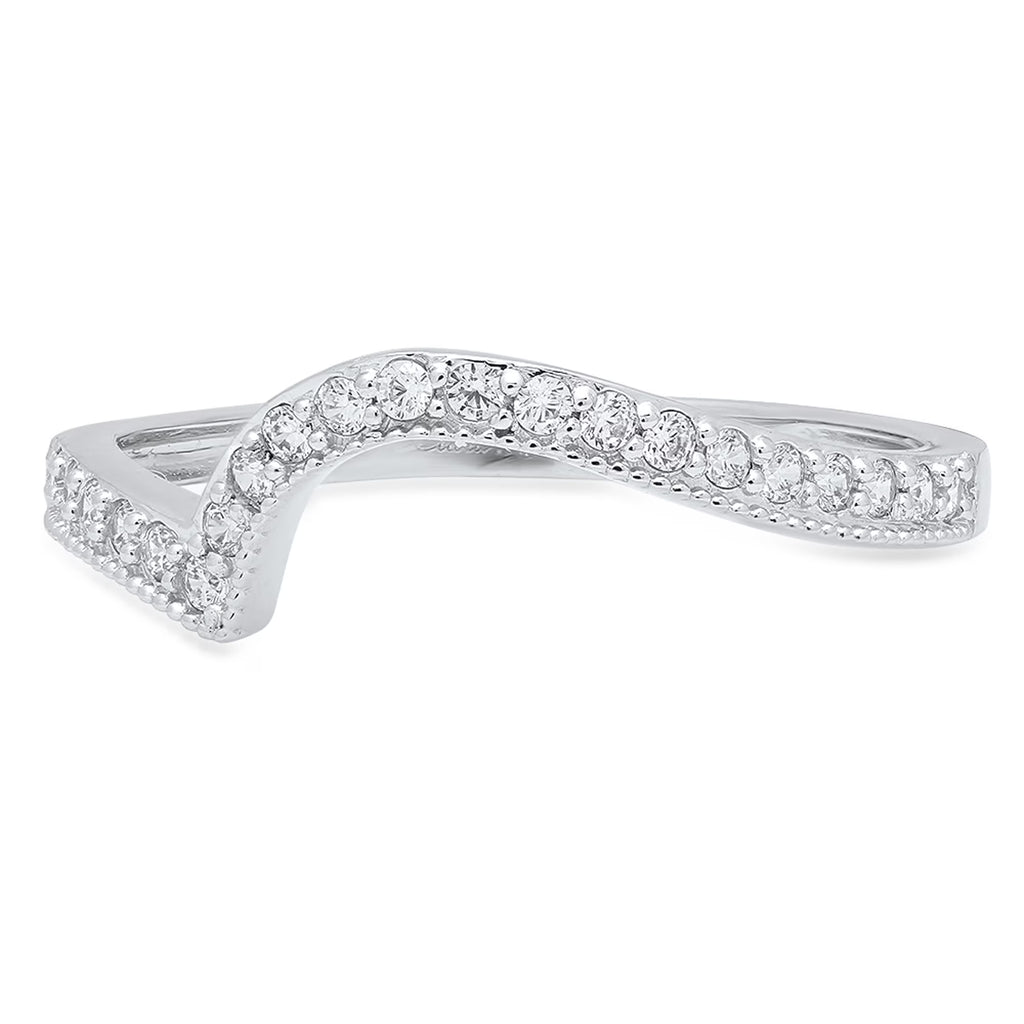 0.16 ct Round Cut Natural Diamond VS1-VS2 J-K Solid 18K White Gold Stackable Ring M63226