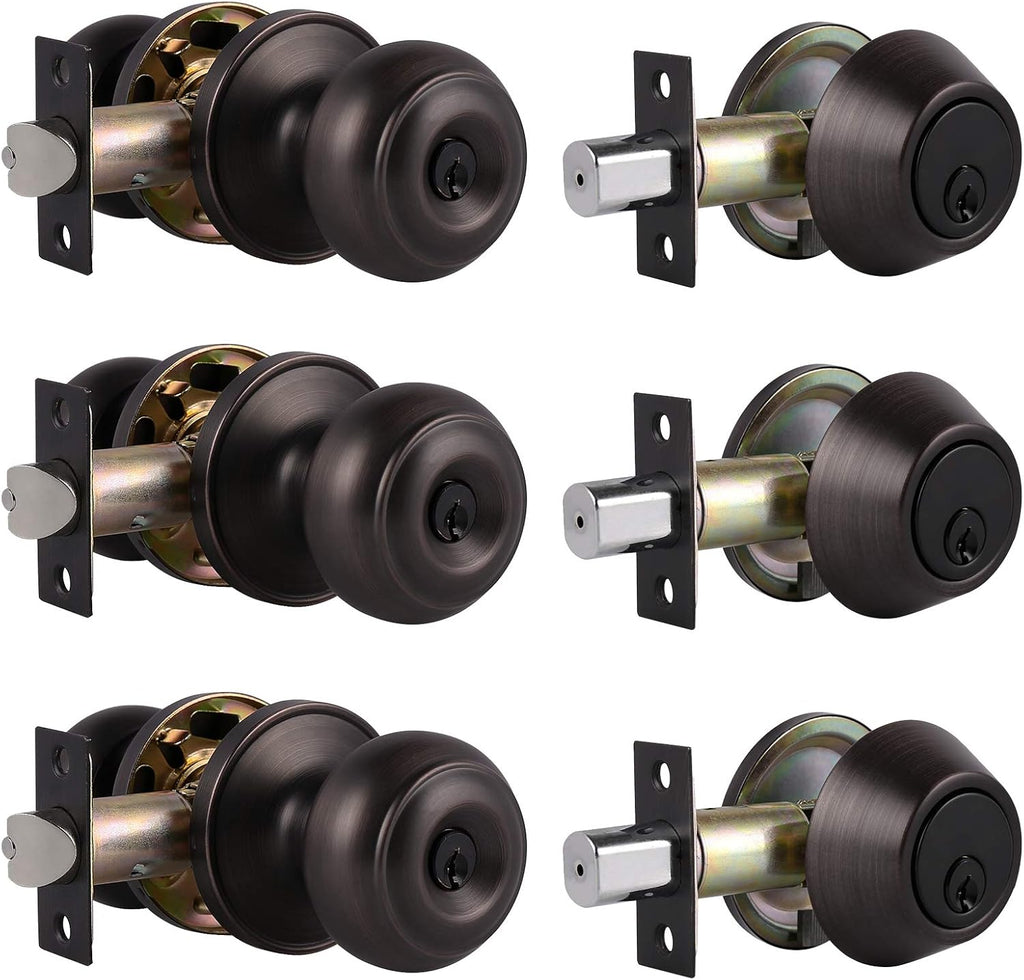 Oil Rubbed Bronze Entry Door Knob and Double Cylinder Deadbolt Lock Combo Set, Set of 4 A94951