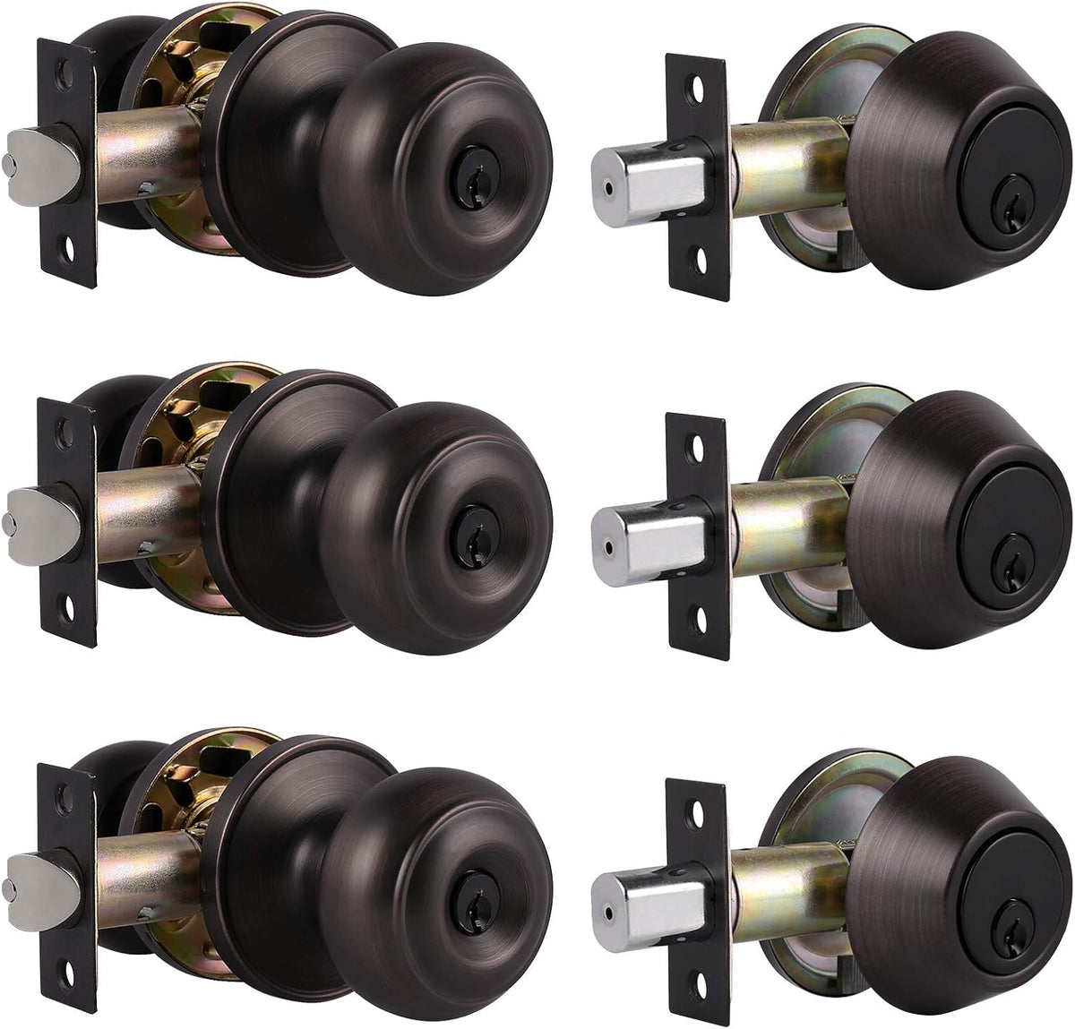 Oil Rubbed Bronze Entry Door Knob and Double Cylinder Deadbolt Lock Combo Set, Set of 4 A94951