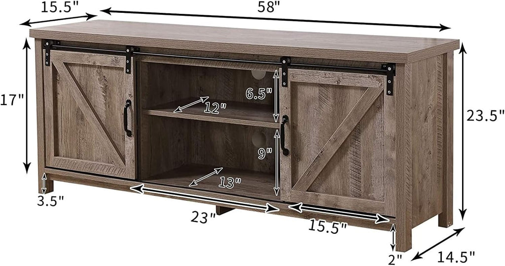 Farmhouse TV Stand with Double Sliding Barn Door Storage Cabinet P104