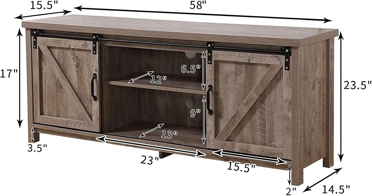Farmhouse TV Stand with Double Sliding Barn Door Storage Cabinet P104