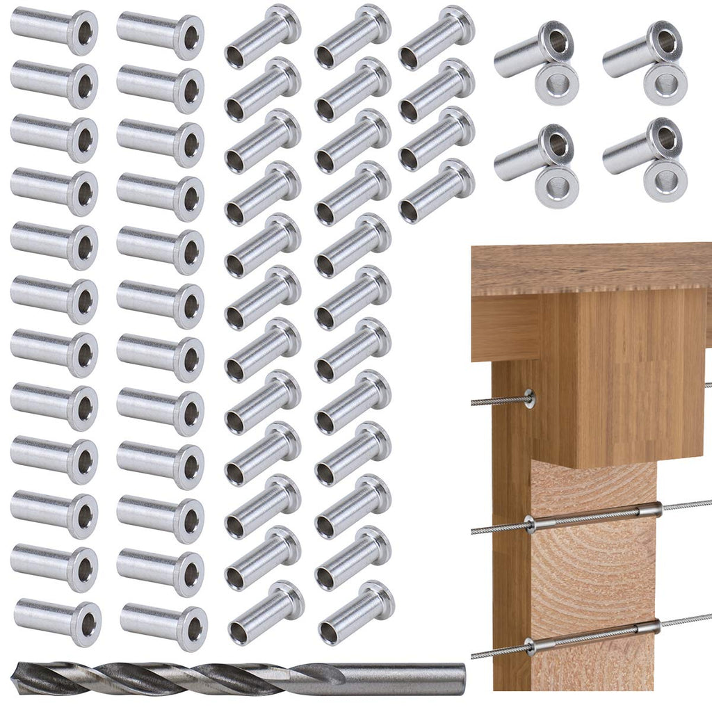 60Pack Stainless Steel Cable Railing Kit Hardware for 1/8 Wire Rope Wood Posts T316 Marine Grade Deck Stair Railing V48451