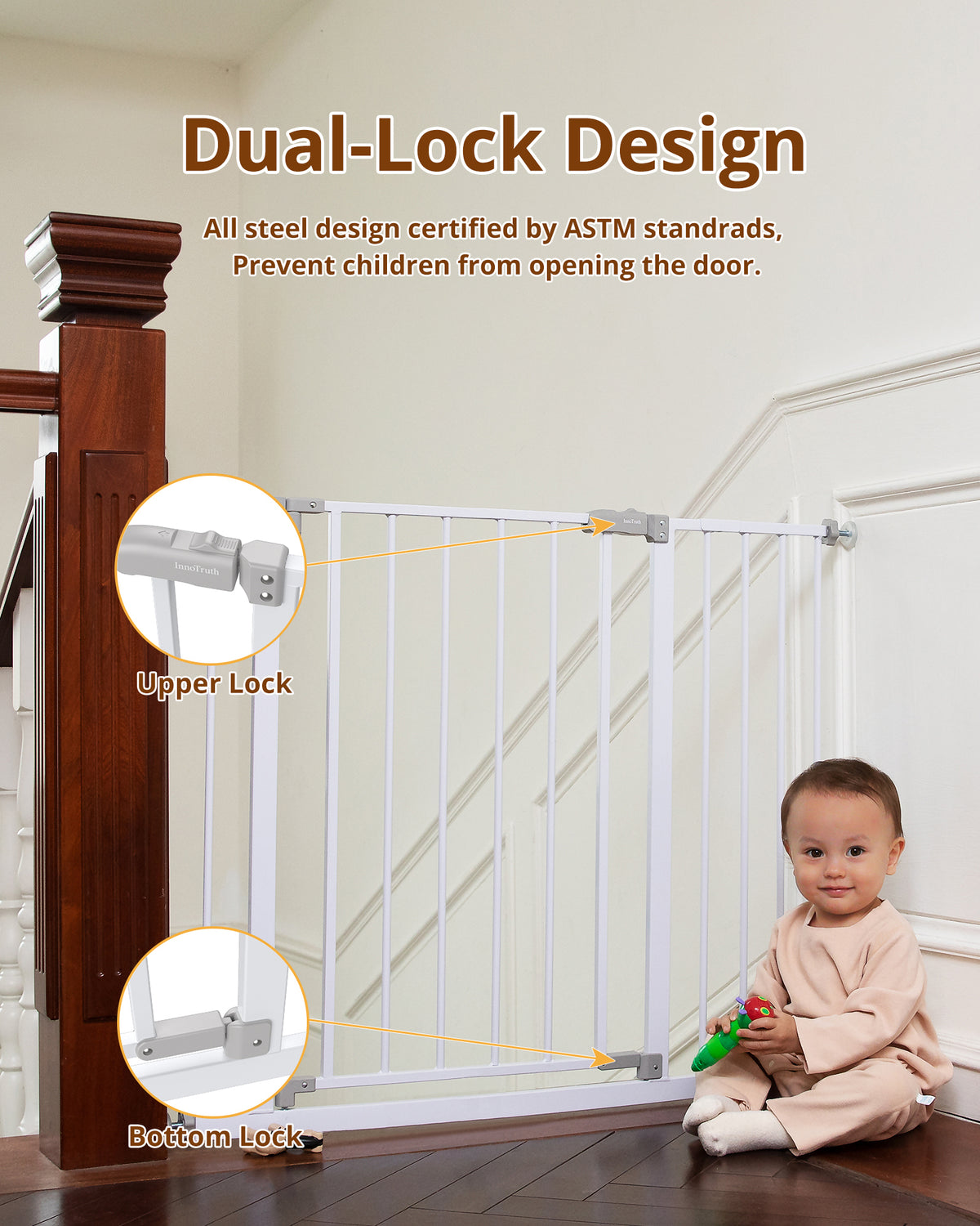 White 30" Tall Pressure Mounted Baby Safety Gate M28477