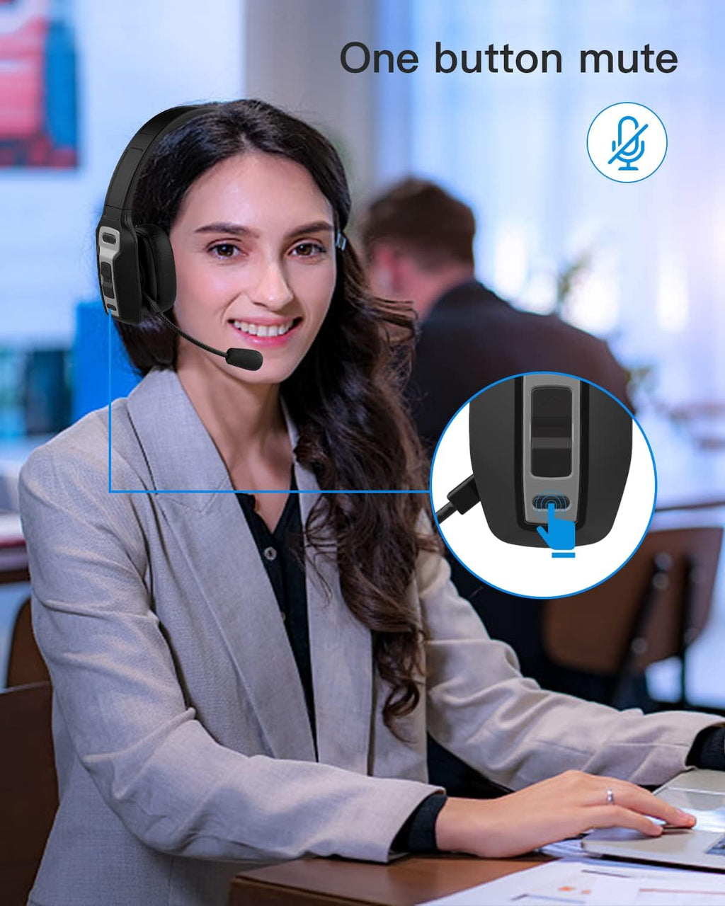 Bluetooth Headset with USB Dongle, Single-Ear Wireless Headset with Noise Cancelling Microphone, Pack of 2 O5137