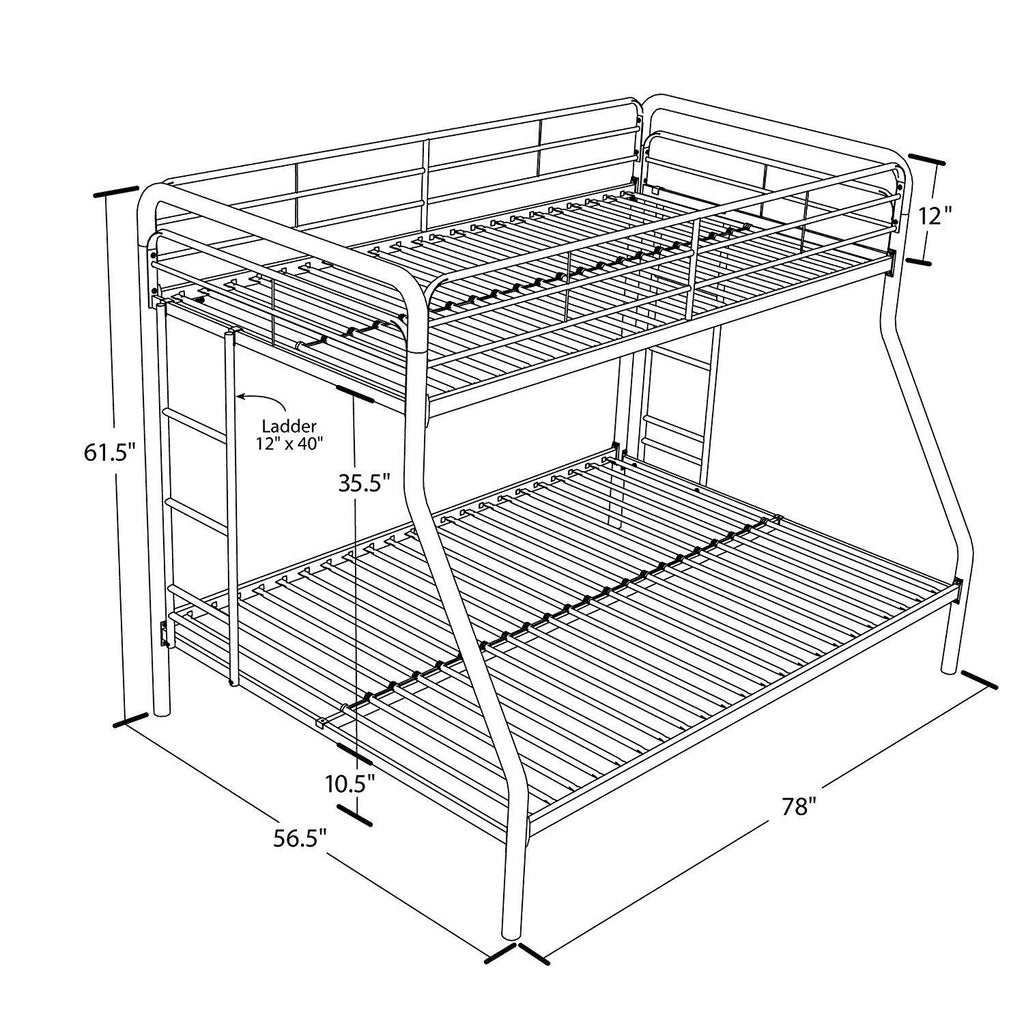Twin-Over-Full Bunk Bed with Metal Frame and Ladder S100