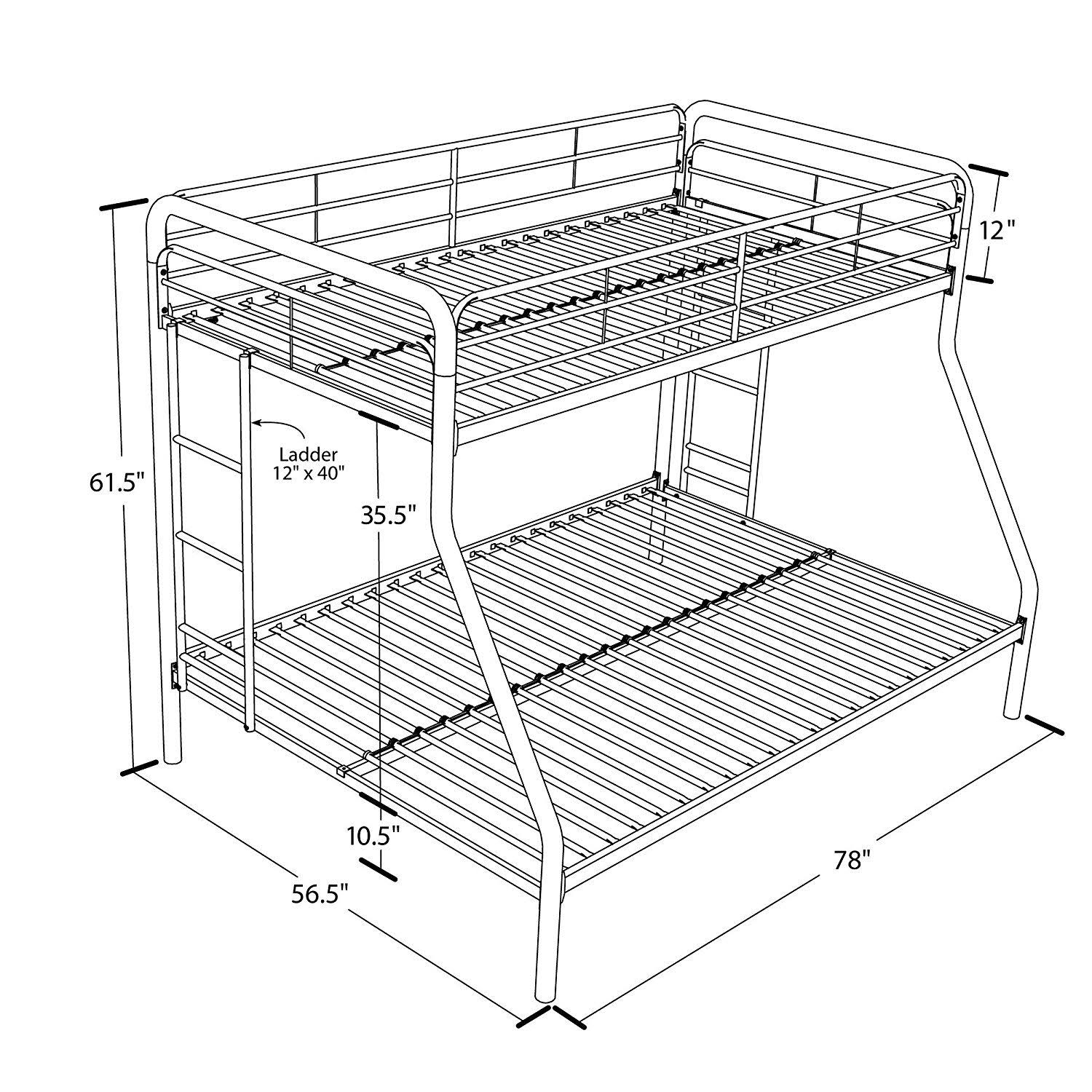 Twin-Over-Full Bunk Bed with Metal Frame and Ladder S100