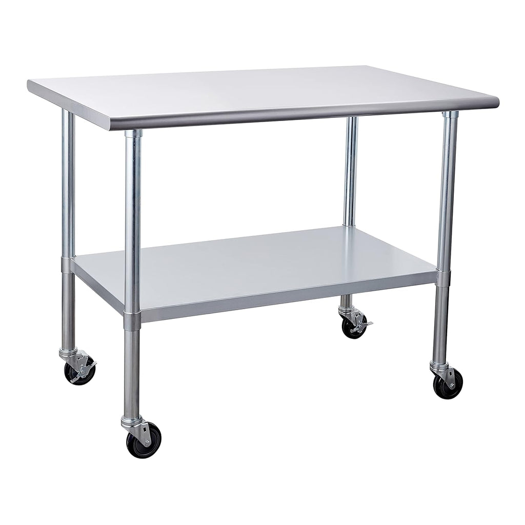 Stainless Steel Table 24 x 48 Inches with Caster Wheels and Undershelf K903321