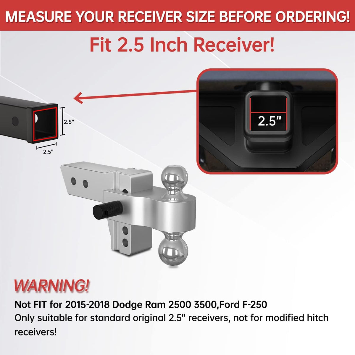 Adjustable Trailer Hitch Ball Mount, 4 Inch Drop, 2.5 Inch Receiver, 18,500 LBS GTW, Forged Aluminum Shank, Dual Balls S829