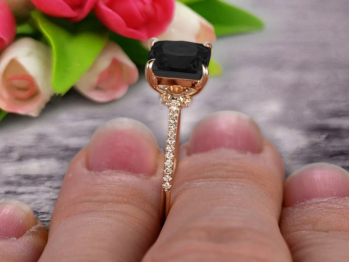 1.75 Carat Princess Cut Black Diamond Moissanite Engagement Ring 10k Yellow Gold W630191