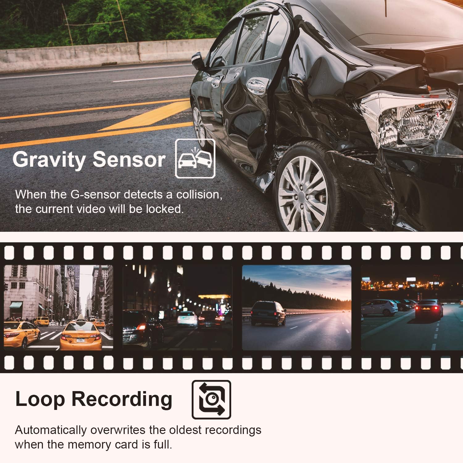 2.4 LCD Screen 170° Wide Angle Dash Cam, Pack of 2 J688388