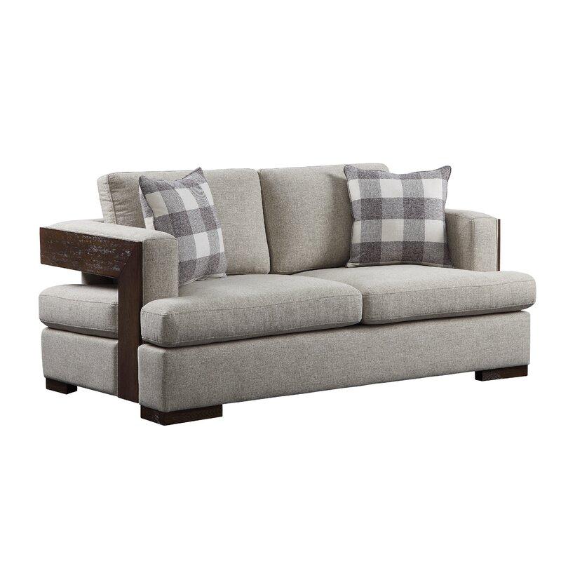 Beige Fabric & Walnut Sofa Loveseat Chair 3pcs V2922