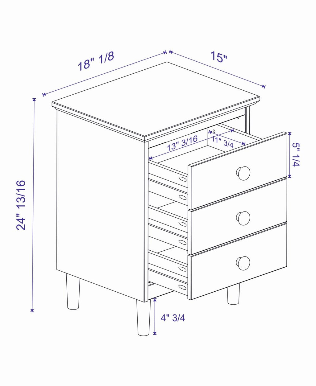 3-Drawer Solid Wood Nightstand X159