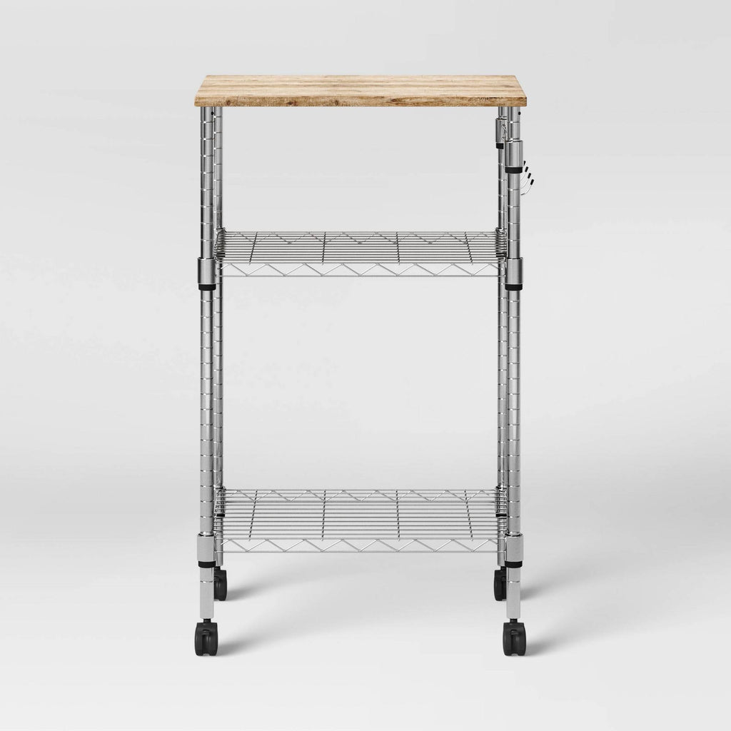 Microwave Cart with Wood Block Top Metal Y50938