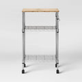 Microwave Cart with Wood Block Top Metal Y50938