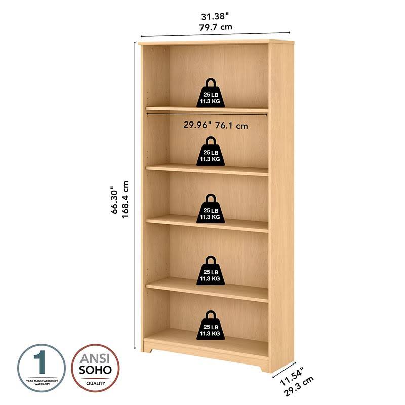 Natural Maple 5 Shelf Bookcase D320