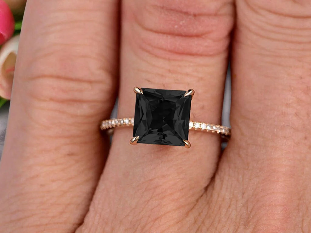 1.75 Carat Princess Cut Black Diamond Moissanite Engagement Ring 10k Yellow Gold W630191
