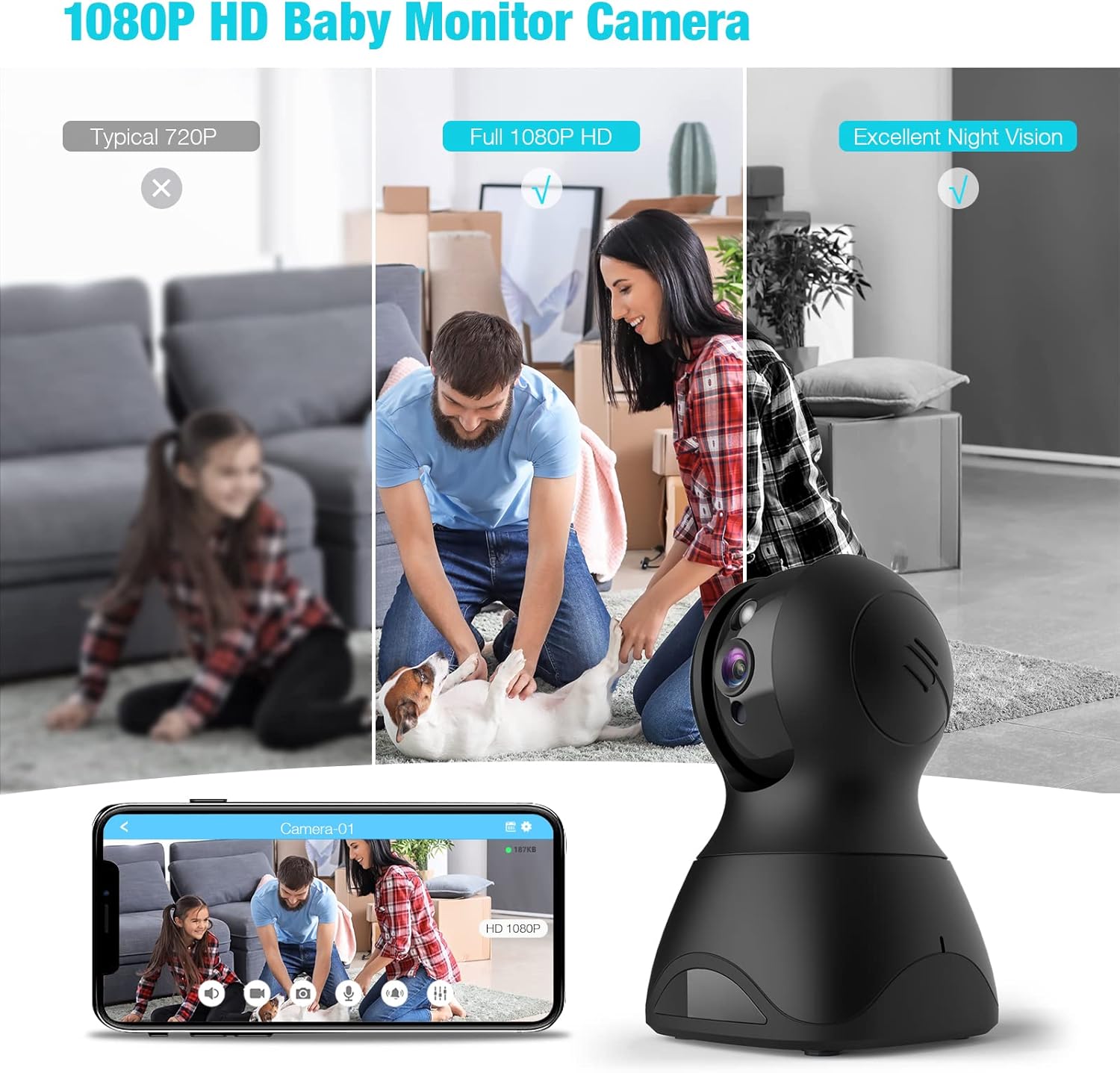 1080P Indoor WiFi Pet Camera with 2-Way Audio and Night Vision A197