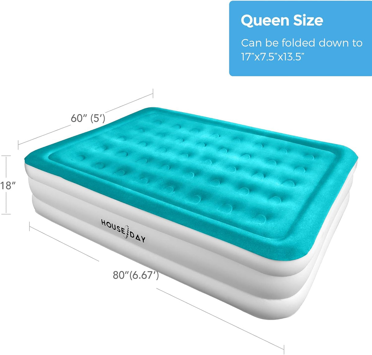 Queen Air Mattress with Built-in Pump, 80x60x18, Pack of 2 K37574
