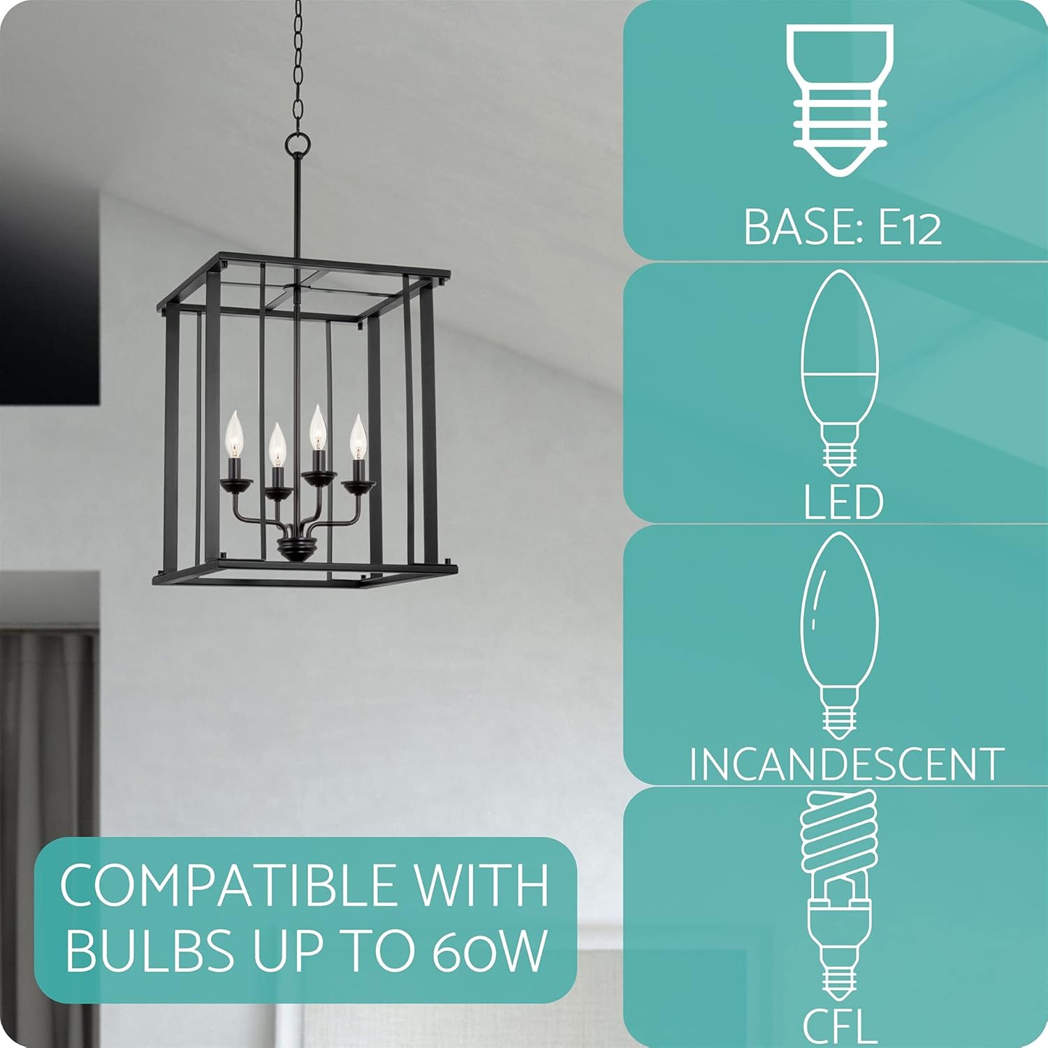 Black Finish 4-Light Pendant Light A93801