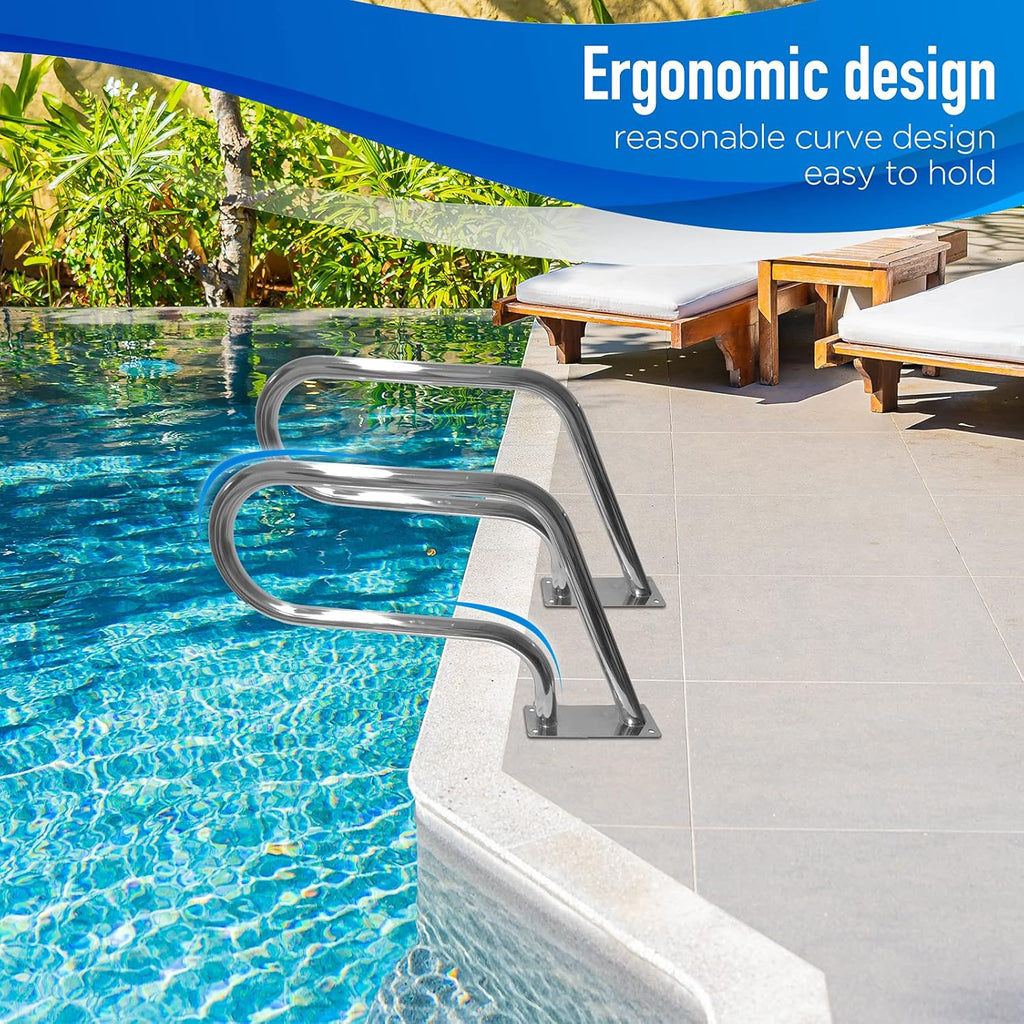 Pool Handrail 32x22.5 304 Stainless Steel with Base Plate Silver E8141