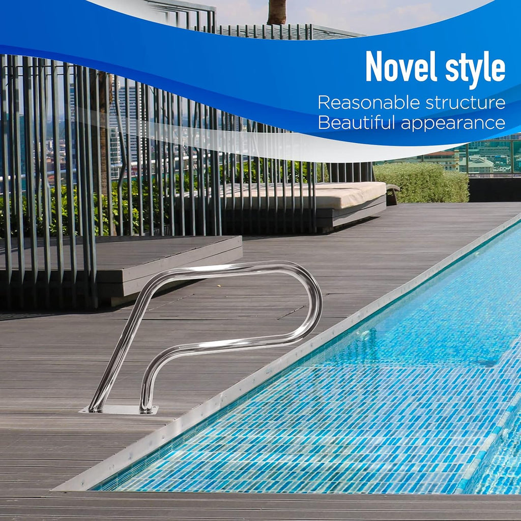 Pool Handrail 32x22.5 304 Stainless Steel with Base Plate Silver E8141