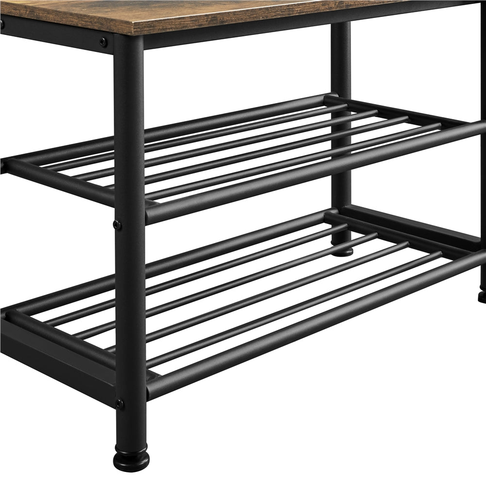Rustic Brown Wooden Entryway Coat Rack with Shoe Storage Bench Q302130