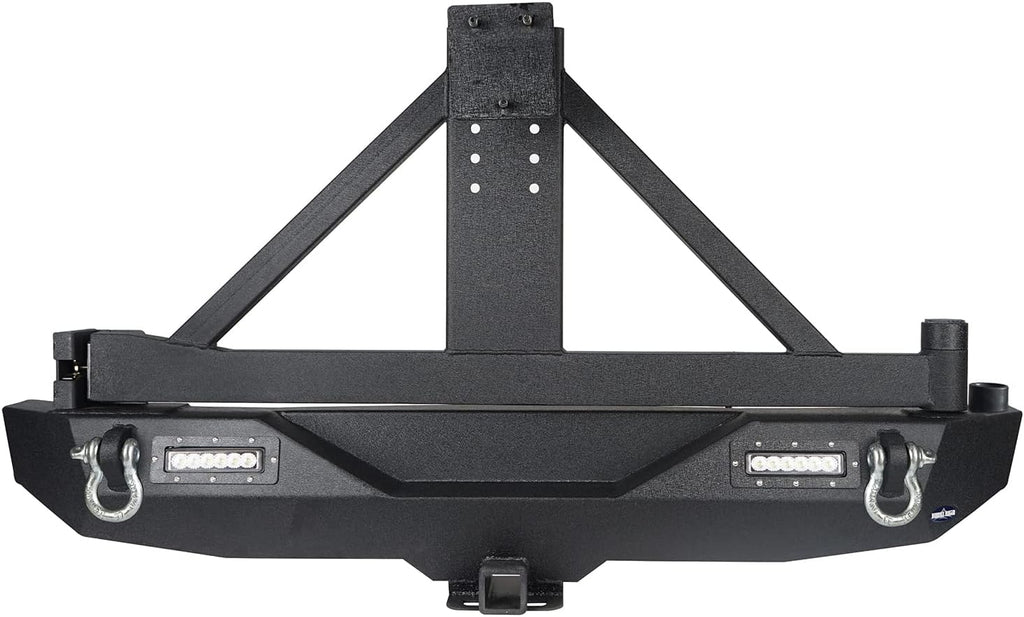 Front & Rear Bumpers Combo with Winch Plate & Spare Tire Carrier & LED Lights & D Rings N423