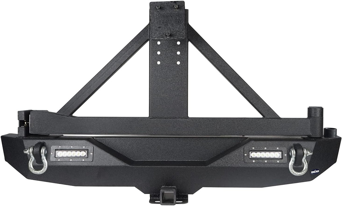 Front & Rear Bumpers Combo with Winch Plate & Spare Tire Carrier & LED Lights & D Rings N423