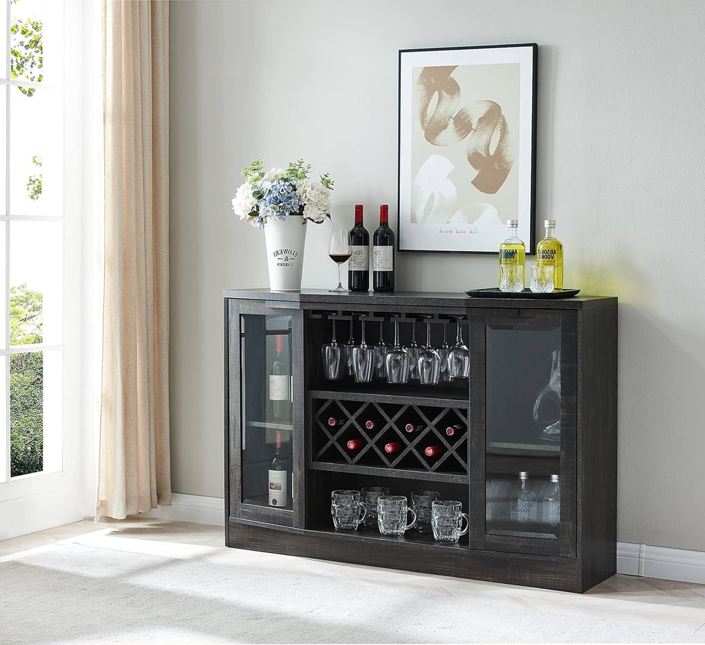 Espresso Bar Cabinet with Curved Glass Doors F64909